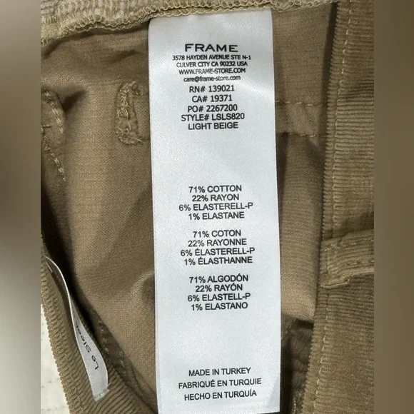 FRAME DENIM/ Women’s Tan Corduroy / Le Sleek Straight / Size 28 - Picture 10 of 10